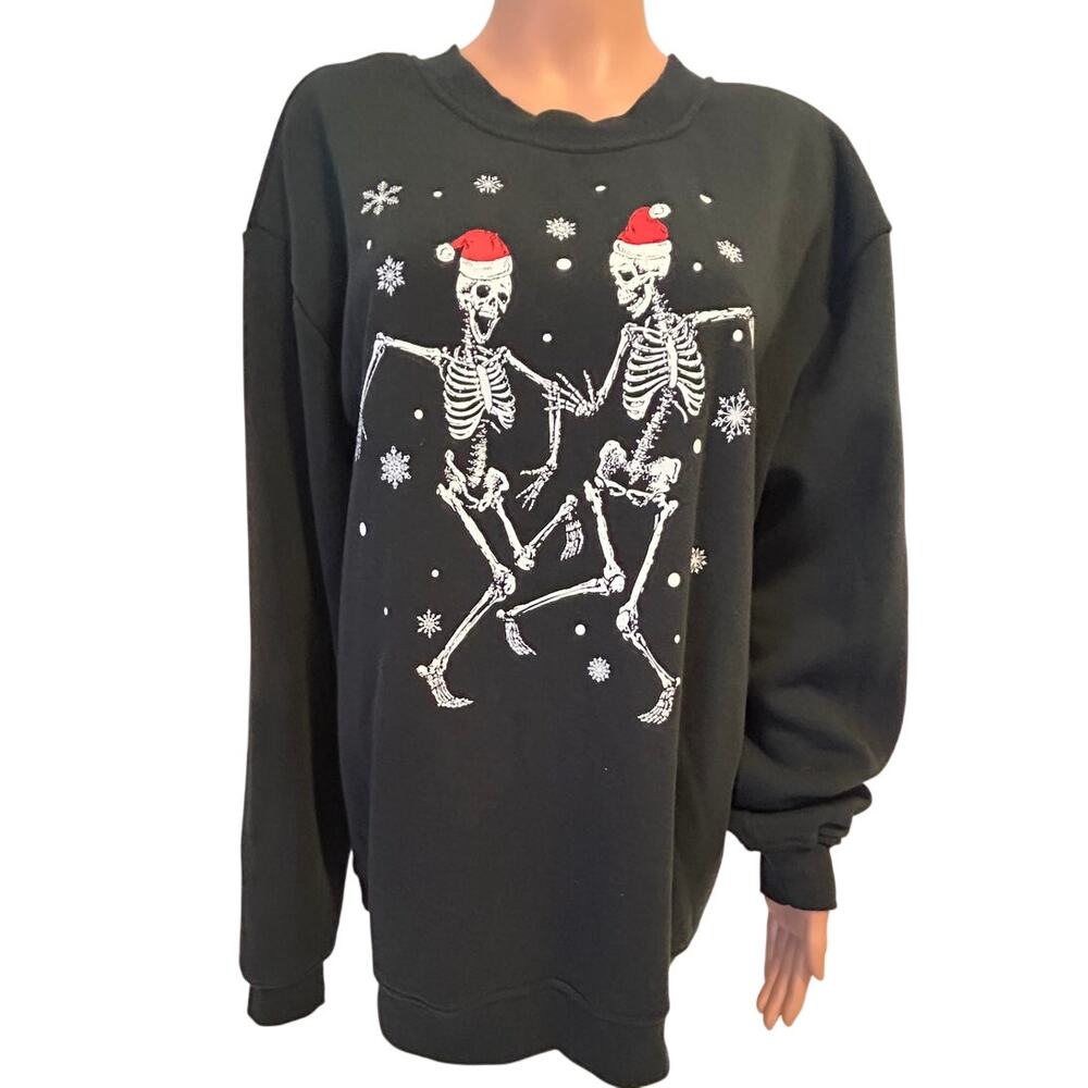 NWT Better Together Christmas Sweatshirt two dancing skeletons sz L
